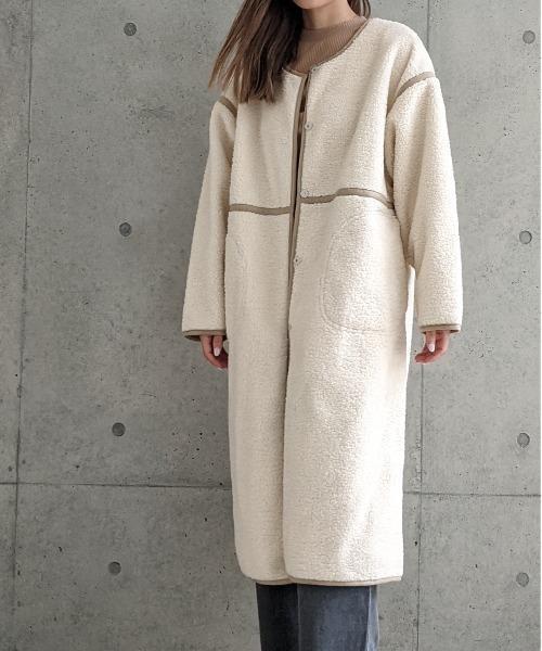 Per sist ence/パーシエンス　ボアパイピング×フェイクムートン リバーシブルノーカラーコート