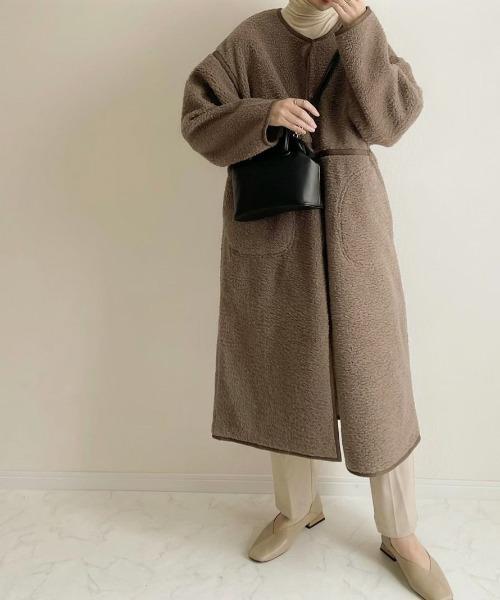 Per sist ence/パーシエンス　ボアパイピング×フェイクムートン リバーシブルノーカラーコート