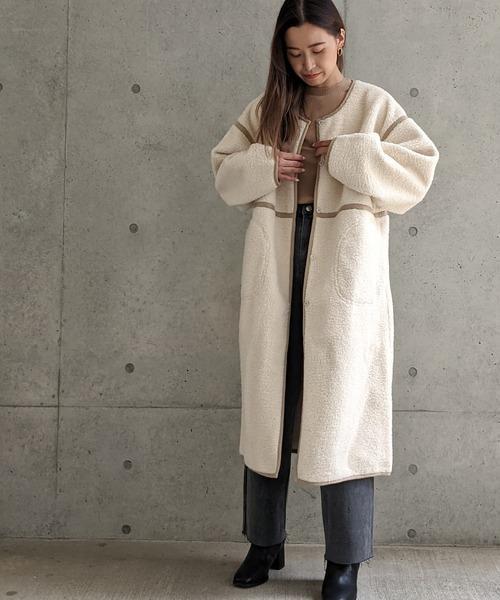 Per sist ence/パーシエンス　ボアパイピング×フェイクムートン リバーシブルノーカラーコート