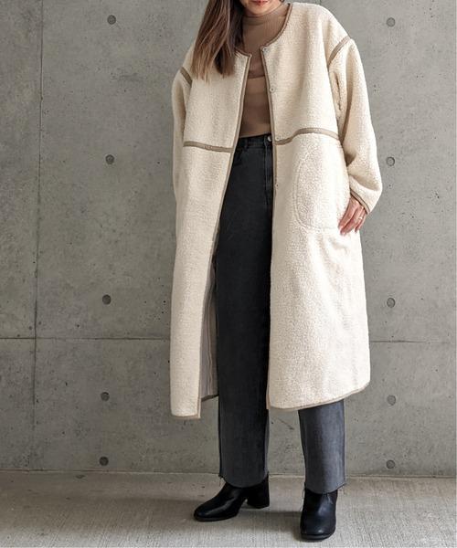 Per sist ence/パーシエンス　ボアパイピング×フェイクムートン リバーシブルノーカラーコート