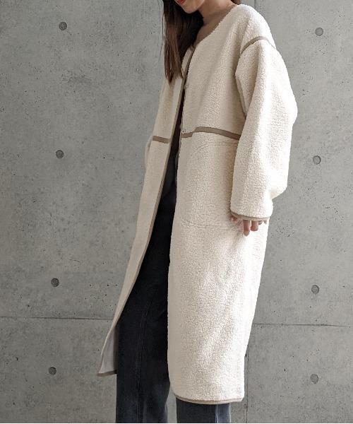 Per sist ence/パーシエンス　ボアパイピング×フェイクムートン リバーシブルノーカラーコート