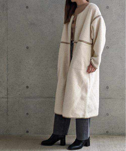 Per sist ence/パーシエンス　ボアパイピング×フェイクムートン リバーシブルノーカラーコート
