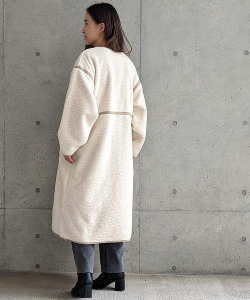Per sist ence/パーシエンス　ボアパイピング×フェイクムートン リバーシブルノーカラーコート