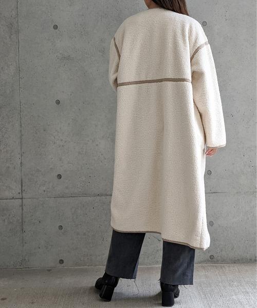 Per sist ence/パーシエンス　ボアパイピング×フェイクムートン リバーシブルノーカラーコート