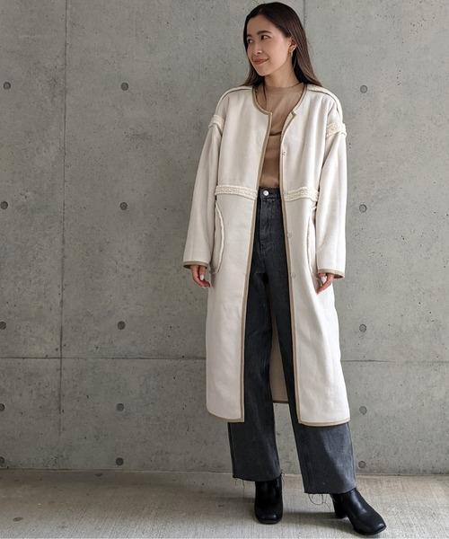 Per sist ence/パーシエンス　ボアパイピング×フェイクムートン リバーシブルノーカラーコート