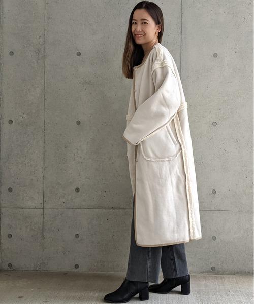 Per sist ence/パーシエンス　ボアパイピング×フェイクムートン リバーシブルノーカラーコート