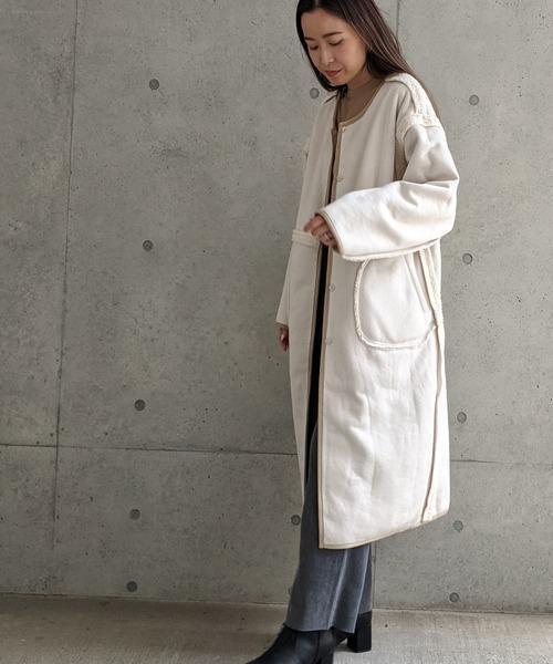 Per sist ence/パーシエンス　ボアパイピング×フェイクムートン リバーシブルノーカラーコート