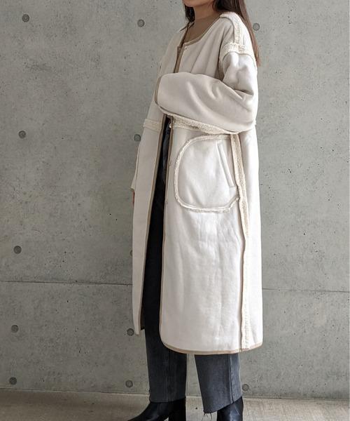Per sist ence/パーシエンス　ボアパイピング×フェイクムートン リバーシブルノーカラーコート