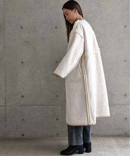 Per sist ence/パーシエンス　ボアパイピング×フェイクムートン リバーシブルノーカラーコート