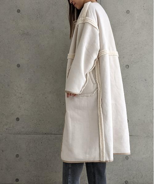 Per sist ence/パーシエンス　ボアパイピング×フェイクムートン リバーシブルノーカラーコート