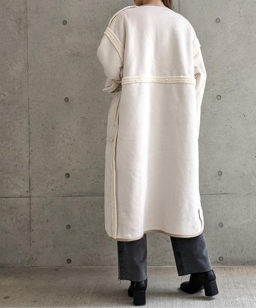 Per sist ence/パーシエンス　ボアパイピング×フェイクムートン リバーシブルノーカラーコート