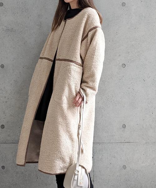 Per sist ence/パーシエンス　ボアパイピング×フェイクムートン リバーシブルノーカラーコート