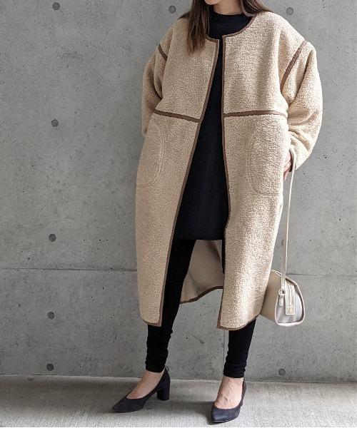 Per sist ence/パーシエンス　ボアパイピング×フェイクムートン リバーシブルノーカラーコート