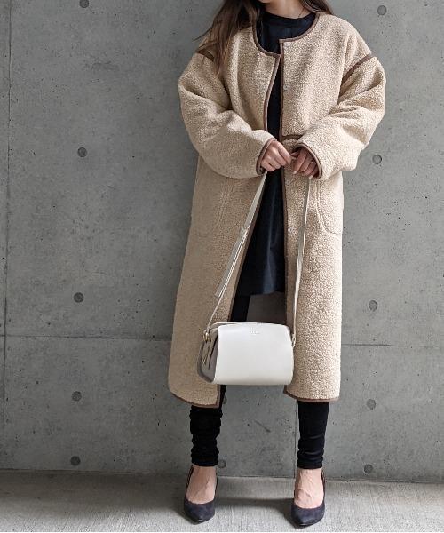 Per sist ence/パーシエンス　ボアパイピング×フェイクムートン リバーシブルノーカラーコート