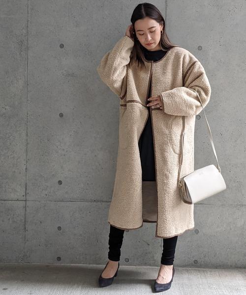 Per sist ence/パーシエンス　ボアパイピング×フェイクムートン リバーシブルノーカラーコート