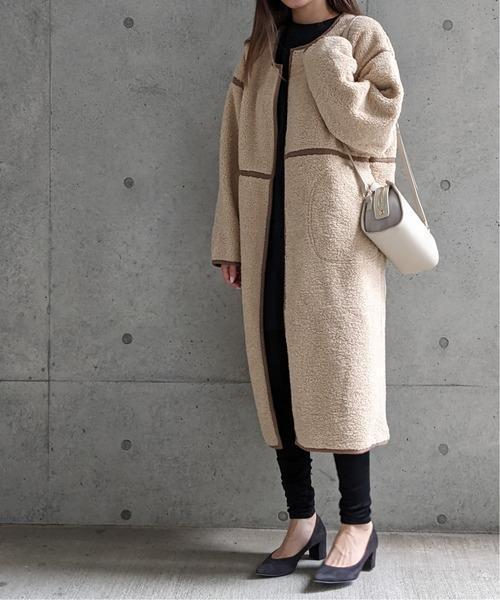 Per sist ence/パーシエンス　ボアパイピング×フェイクムートン リバーシブルノーカラーコート