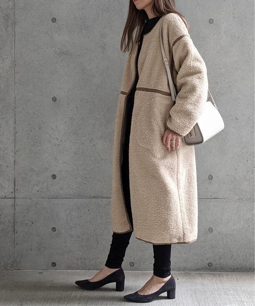 Per sist ence/パーシエンス　ボアパイピング×フェイクムートン リバーシブルノーカラーコート