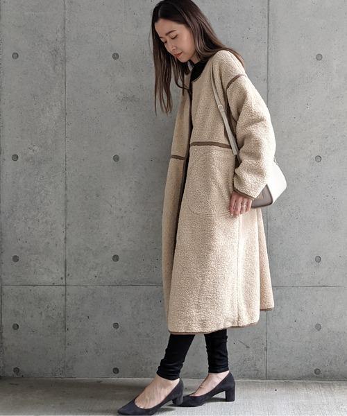Per sist ence/パーシエンス　ボアパイピング×フェイクムートン リバーシブルノーカラーコート