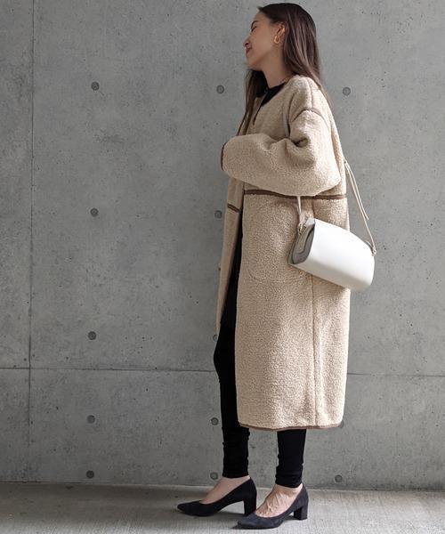 Per sist ence/パーシエンス　ボアパイピング×フェイクムートン リバーシブルノーカラーコート