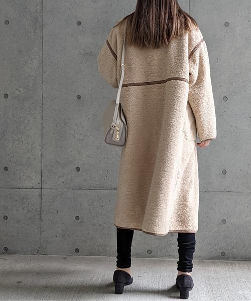 Per sist ence/パーシエンス　ボアパイピング×フェイクムートン リバーシブルノーカラーコート