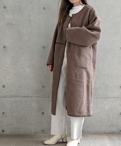 Per sist ence/パーシエンス　ボアパイピング×フェイクムートン リバーシブルノーカラーコート