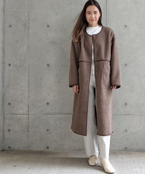 Per sist ence/パーシエンス　ボアパイピング×フェイクムートン リバーシブルノーカラーコート