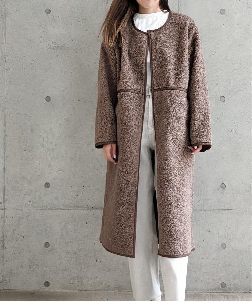 Per sist ence/パーシエンス　ボアパイピング×フェイクムートン リバーシブルノーカラーコート