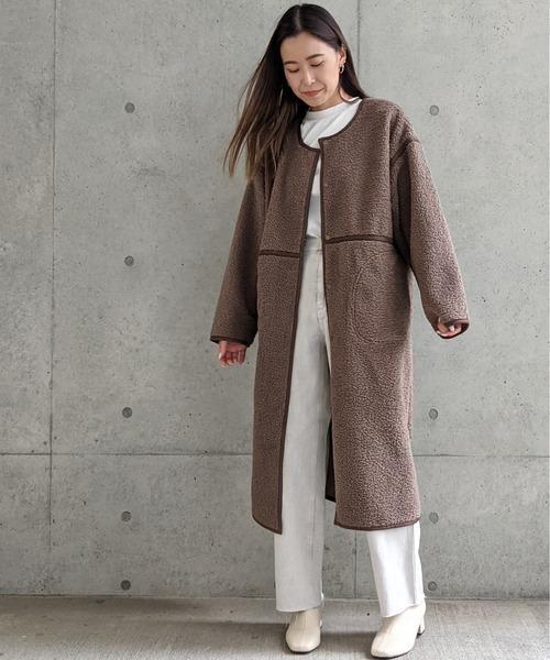 Per sist ence/パーシエンス　ボアパイピング×フェイクムートン リバーシブルノーカラーコート