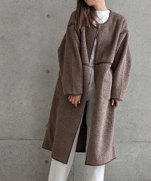 Per sist ence/パーシエンス　ボアパイピング×フェイクムートン リバーシブルノーカラーコート