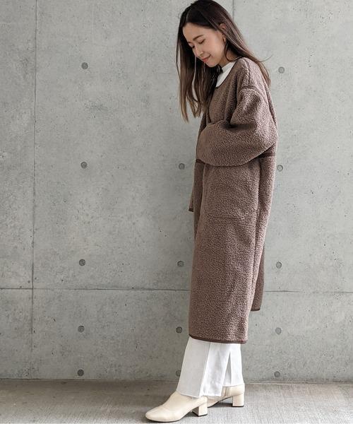 Per sist ence/パーシエンス　ボアパイピング×フェイクムートン リバーシブルノーカラーコート