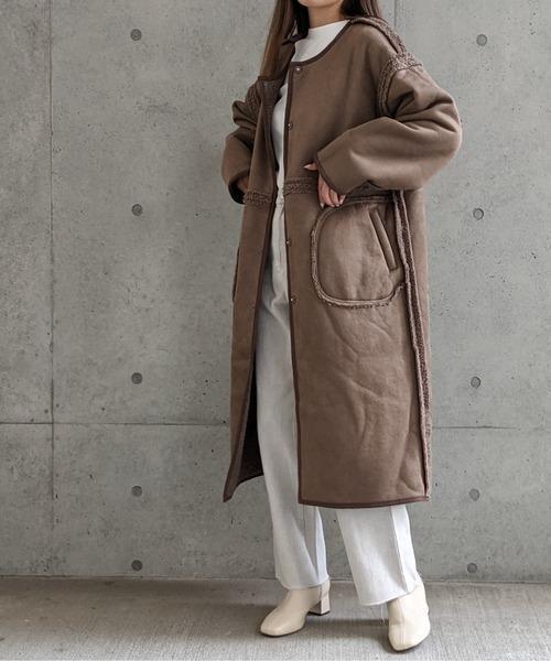 Per sist ence/パーシエンス　ボアパイピング×フェイクムートン リバーシブルノーカラーコート