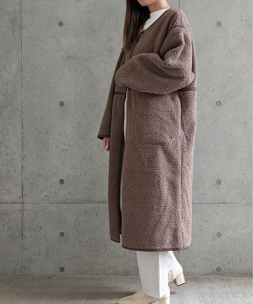 Per sist ence/パーシエンス　ボアパイピング×フェイクムートン リバーシブルノーカラーコート
