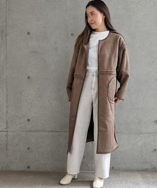 Per sist ence/パーシエンス　ボアパイピング×フェイクムートン リバーシブルノーカラーコート