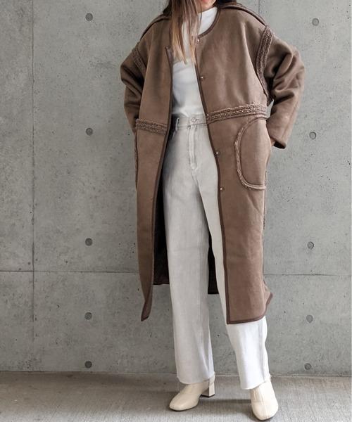 Per sist ence/パーシエンス　ボアパイピング×フェイクムートン リバーシブルノーカラーコート