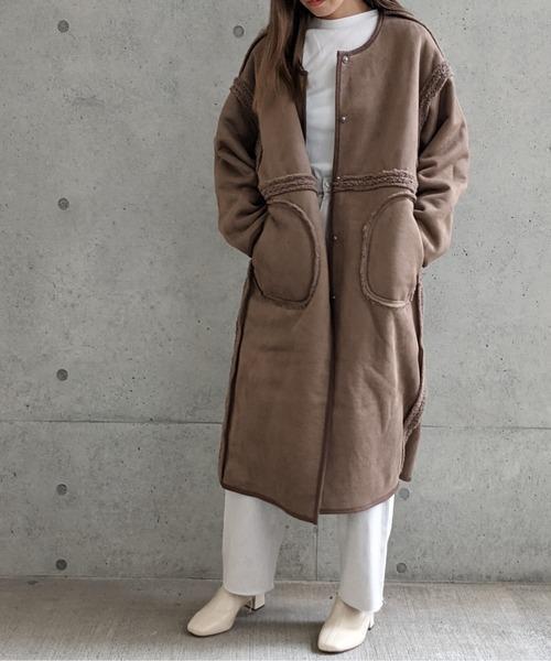 Per sist ence/パーシエンス　ボアパイピング×フェイクムートン リバーシブルノーカラーコート