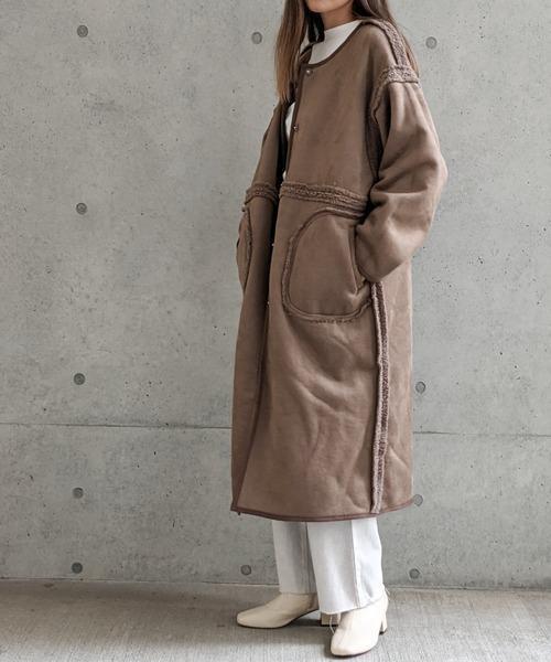 Per sist ence/パーシエンス　ボアパイピング×フェイクムートン リバーシブルノーカラーコート