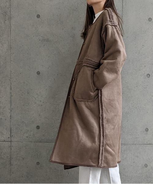 Per sist ence/パーシエンス　ボアパイピング×フェイクムートン リバーシブルノーカラーコート