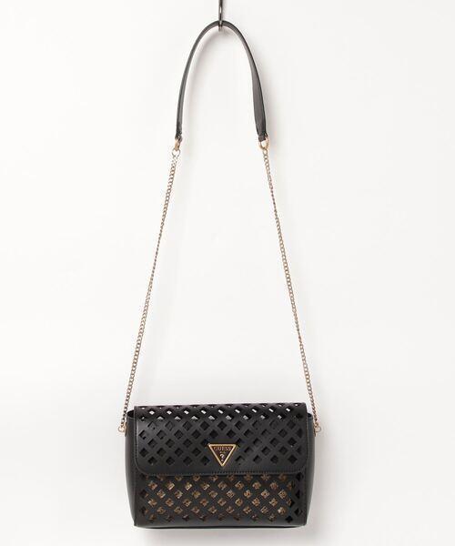 GUESS/ゲス CUT OUT フェイクレザーフラップ付ミニショルダーAQUA Crossbody Flap