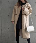 Per sist ence/パーシエンス　ボアパイピング×フェイクムートン リバーシブルノーカラーコート
